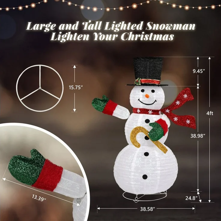 LALAHO Schneemann LED-Schneemann Weihnachten deko, 120cm mit 100 LEDs Weihnachtsbeleuchtung für Innen und Außen – Bild 4