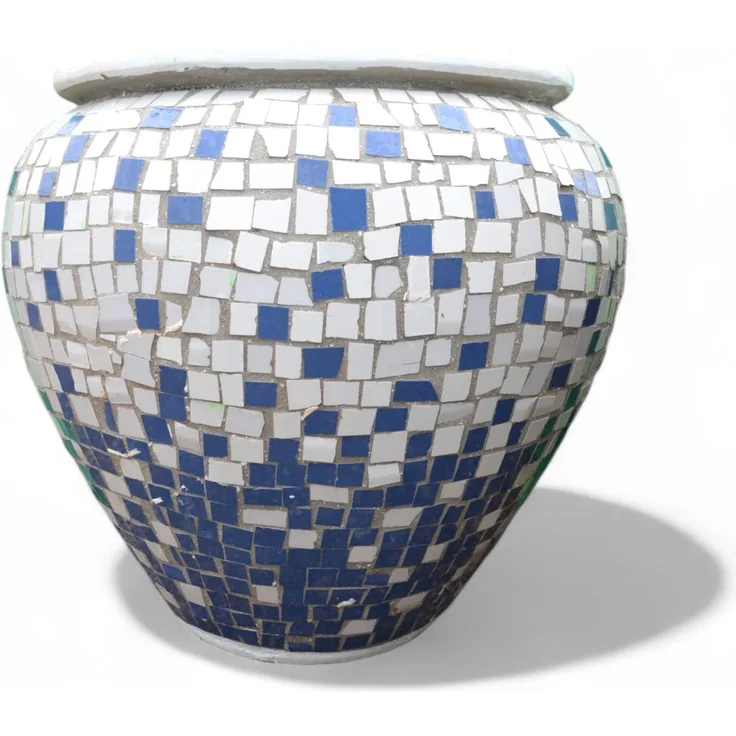 Pflanzgefäß Mara – Quadratischen Mosaikdesign Blau – Höhe 60 cm – Ø 50 cm – Handgefertigt aus Beton & Keramik-Mosaik