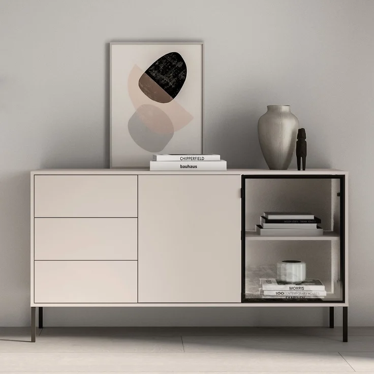 Selsey 'Barnee' – Sideboard mit beleuchteter Glasvitrine, Kaschmir, 160 cm – Bild 2