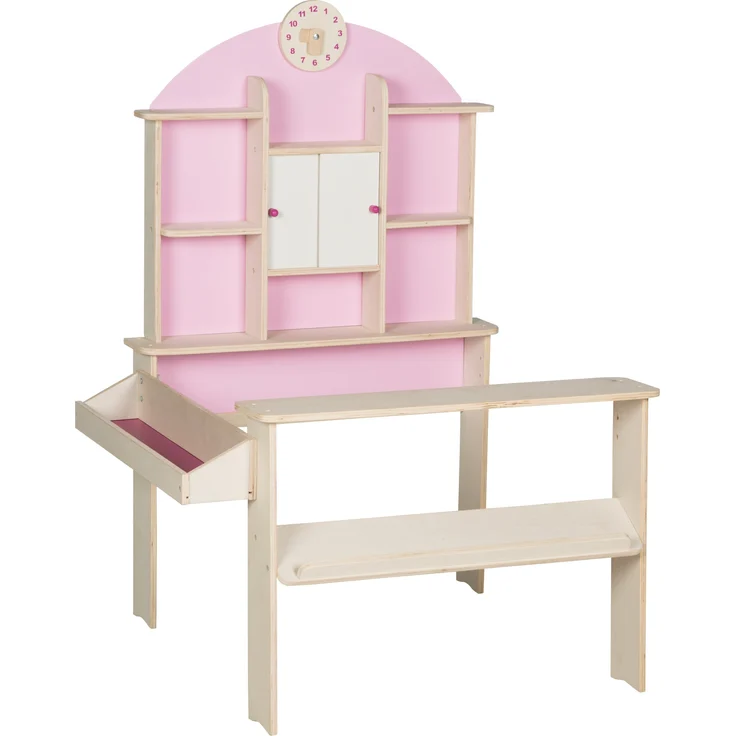 roba Kaufladen - BxTxH: 81 x 71 x 112 - Seitentheke - Uhr - Holz - Natur / Rosa – Bild 1