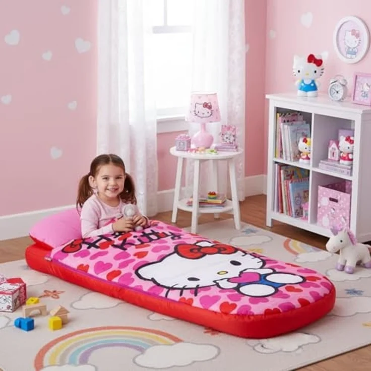 Character World Hello Kitty ReadyBed Kinder Aufblasbares Luftbett und Schlafsack mit Pumpe | Mädchen Reisematratze für Übernachtungen und Camping oder Zuhause – Bild 4