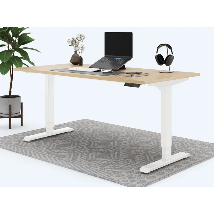 Desktopia Pro X - Elektrisch höhenverstellbarer Schreibtisch / Ergonomischer Tisch mit Memory-Funktion, Ahorn, Gestell Weiß, 160x80 cm – Bild 1