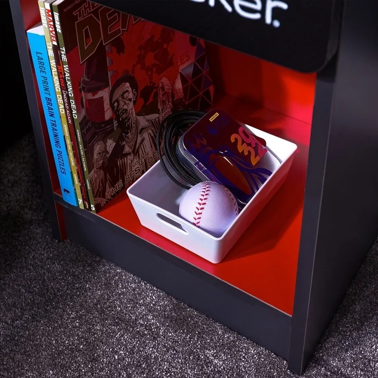 X Rocker Carbon-Tek Gaming Nachttisch mit LED-Beleuchtung & Wireless Charging Ladepad - grau/rot – Bild 3