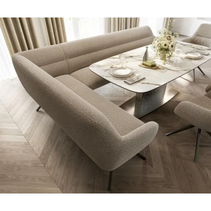 Esszimmerbank Taya-Flex 285x190 cm Bouclé Schlamm Kreuzgestell kantig Graphit Taschenfederkern Rechts – Bild 6