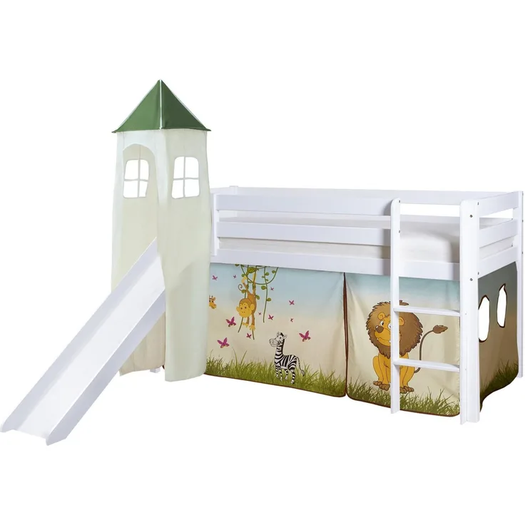 Rutschbett mit Turm "Kasper" 90x200 Kiefer massiv weiß