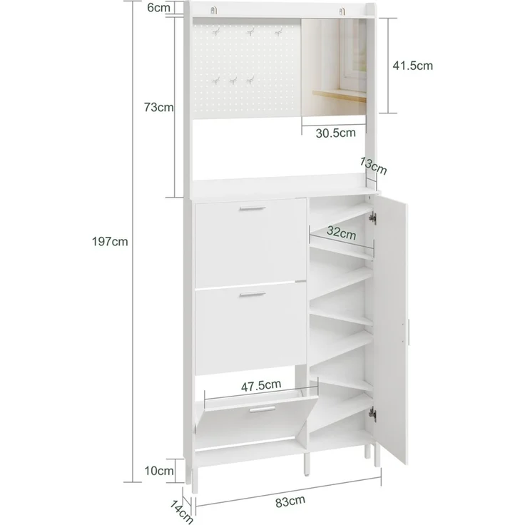 SoBuy FSR233-W Schuhschrank, Schuhkipper, Schuhregal, Spanplatte, Melamin, Weiß, 83 x 197 x 14 cm – Bild 3