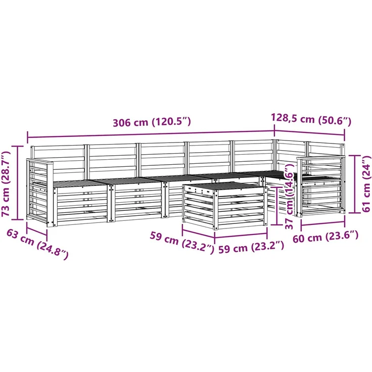 vidaXL Outdoor-Sofagarnitur 7 stk. 6-Sitzer Weiß Massivholz Akazie 3391964 – Bild 9