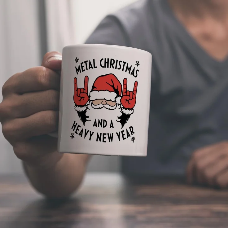 speecheese Tasse Weihnachtsmann Rock-Handzeichen - Metal Christmas Kaffeebecher – Bild 2