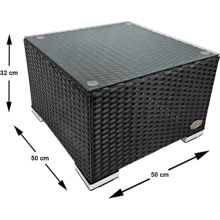 RS Trade® 'Toscana' Polyrattan Beistelltisch mit verstärktem Alu-Gerüst und Temperglas Tischplatte, mit Spannbändern und höhenverstellbaren Standfüßen, schwarz – Bild 3