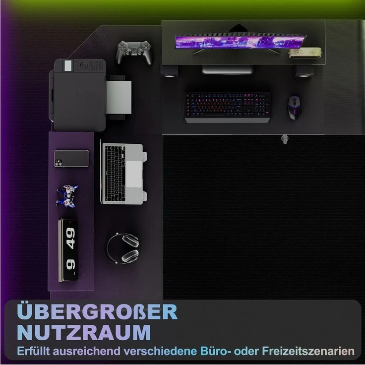 FIVMEN Schreibtisch Computertisch Gaming Tisch L-Frame PC Schreibtisch mit Tischplatte (1 Tisch), Gaming Schreibtisch inkl. Schwarze Kohlefaser für zu Hause/Büro – Bild 2