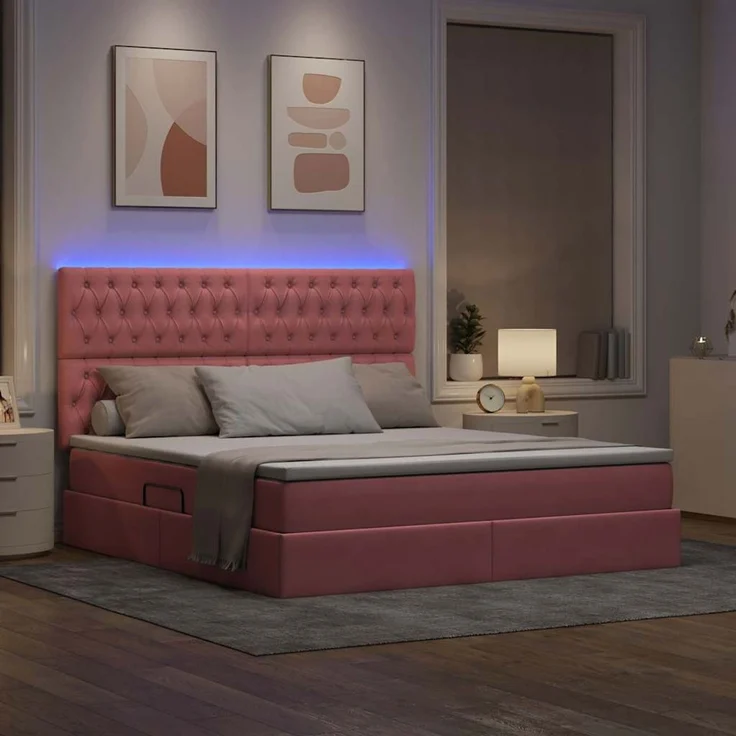 vidaXL LED-Speicherbett mit Matratze Rosa 160 x 200 cm Samt 3372740 – Bild 5