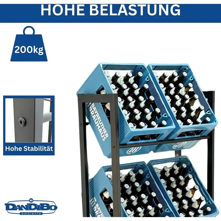 DanDiBo Bierkistenregal 6 Kisten Schwarz Metall Stehend 96563 Getränkekistenhalter 71 cm Getränkekistenständer Flaschenkistenregal – Bild 4