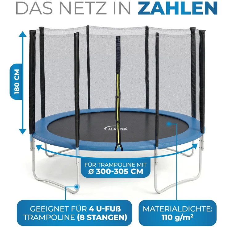 Terena® Premium Ersatznetz Sicherheitsnetz für Trampolin mit 8 Stangen, 305 cm – Bild 3