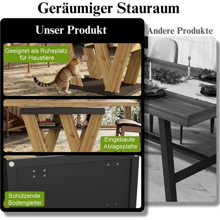 HAUSS SPOLE Esstisch mit Ablagefach,Küchentisch Ausziehtisch mit W-förmigen Beinen,Holz (Flexibler Teleskoptisch mit Stauraum, W-förmige Beine, 1-St, 119-158,5×80cm), Esstisch Teleskoptisch – Bild 4