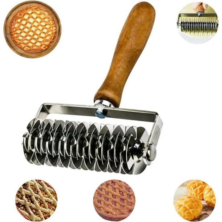 FELIXLEO Teigroller Edelstahl Teigroller Holzgriff Gitterschneider für Kuchen, (1-tlg) – Bild 4