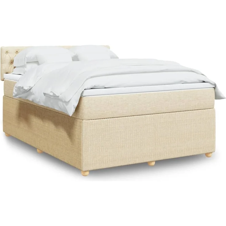 vidaXL Boxspringbett mit Matratze Creme 140x190 cm Stoff 3289763 – Bild 1