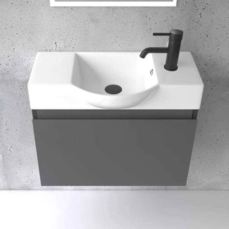 Alpenberger Badmöbel-Set Waschbecken mit Unterschrank 55 cm Breit, (Badezimmermöbel Waschtisch, Badschrank Schmal), Waschbeckenunterschrank mit Softclose – Bild 3