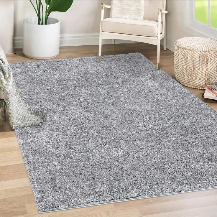 Teppich Läufer Hochflor Shaggy - 80x300cm Läufer - Grau Einfarbig Wohnzimmer Uni Flauschig Modern Boho Deko Teppiche Weich Schlafzimmer – Bild 1