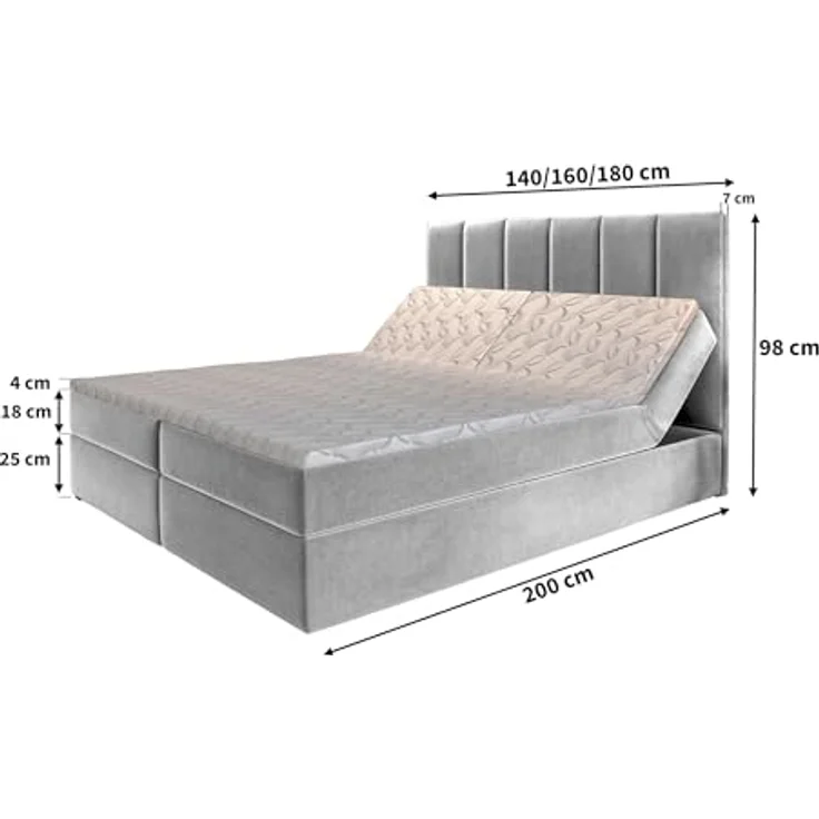 MASSENO Kontinentalbett Barino, Boxbett mit großem Bettkasten, ergonomischem Schlafkomfort und Topper, grau, 140x200 cm – Bild 4