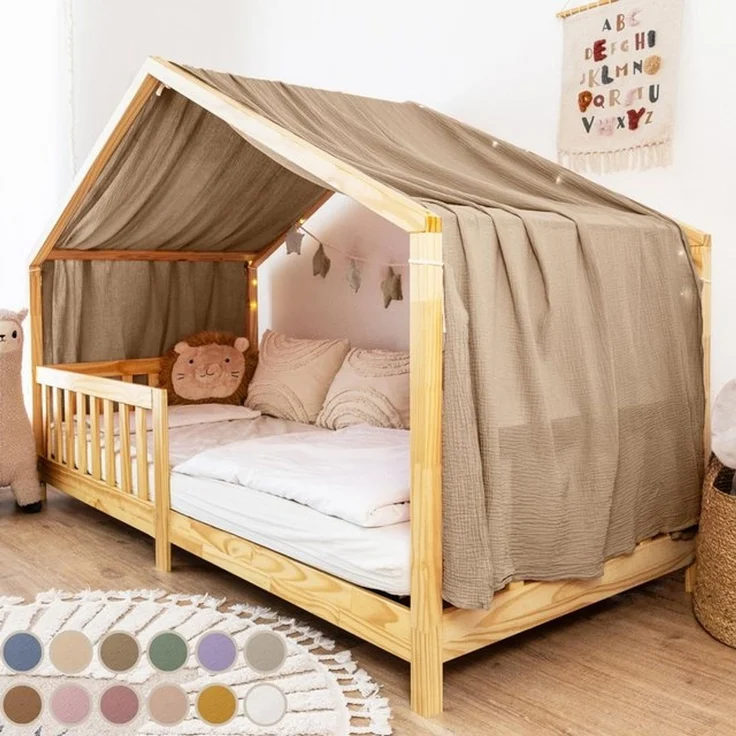 lilimaus Betthimmel, Musselin Baumwolle, Dunkelbeige, 135 x 320cm – Bild 4