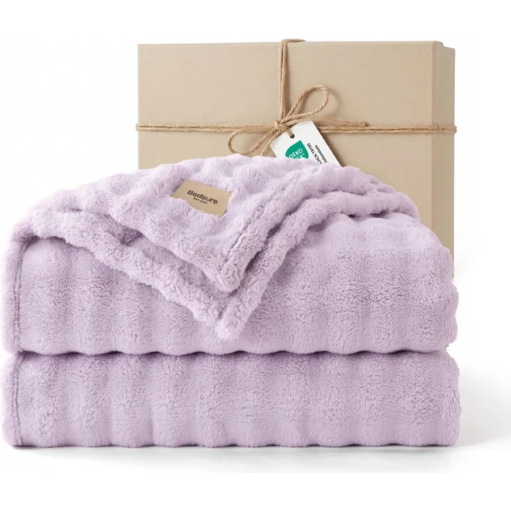 BEDSURE Kuscheldecke Flauschig Bubble Decke - Hellviolett, 220x240 cm | Sofadecke, Dicke Fleecedecke, Tagesdecke für Zimmer Deko, Wolkenweich & Atmungsaktiv Wolldecke, Geschenk für Frauen