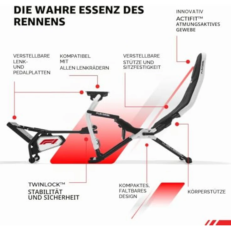 Playseat Challenge DD - F1® Edition Sim-Racing-Cockpit, klappbarer Rahmene aus hochkohlenstoffhaltigem Stahl, ergonomische Körperunterstützung, Schwarz – Bild 3