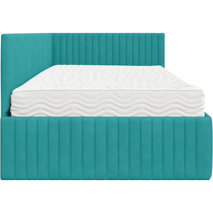 vidaXL Eckbettgestell mit Matratze mit Kopfteil 2 pcs Türkis Samt 3393826 – Bild 8