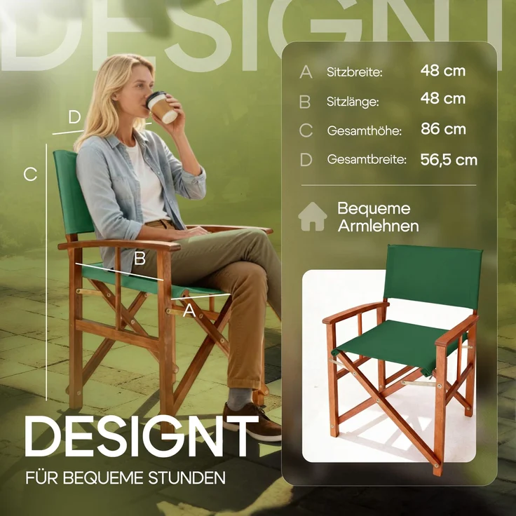CASARIA® 2er Set Regiestuhl aus FSC® Eukalyptusholz Grün – Bild 5