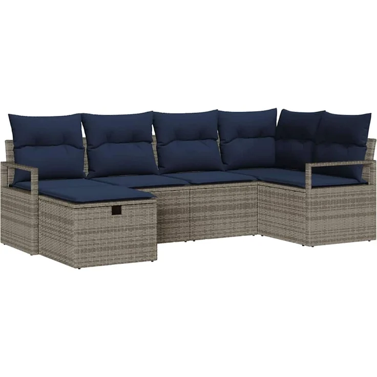 vidaXL Sofa Set 6 stk. Grau und Marineblau Poly-Rattan 3359184 – Bild 2