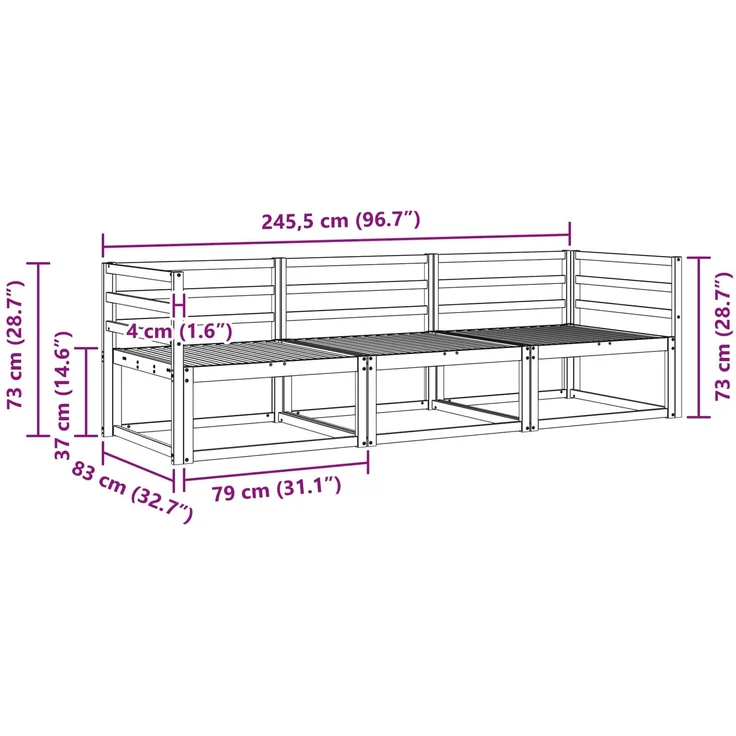 vidaXL Outdoor-Sofagarnitur 3 stk. 3-Sitzer Natur Massivholz Akazie 3367107 – Bild 6