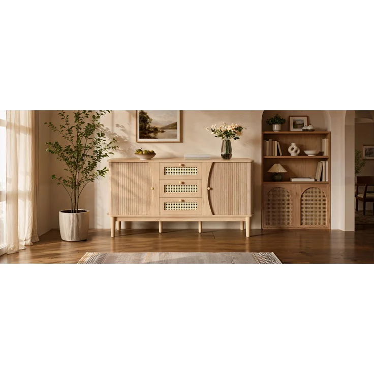 ZUBALIYA Kommode 141x40x77 cm, mit verstellbaren Einlegeböden, aus MDF, Natur – Bild 2