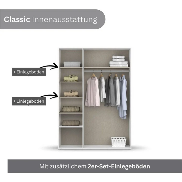 Rauch Möbel 'Voyager' Kleiderschrank, Holz, Weiß | Eiche Artisan, Zubehör Classic, Breite 140 cm | mit Schubladen – Bild 4