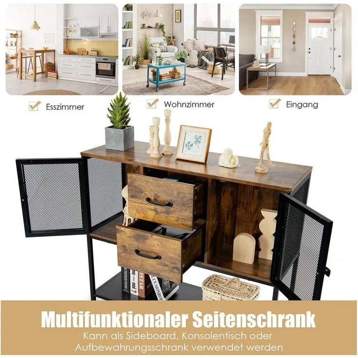 COSTWAY Konsolentisch Sideboard, mit 2 Schubladen und 2 Fächern, 100cm – Bild 3