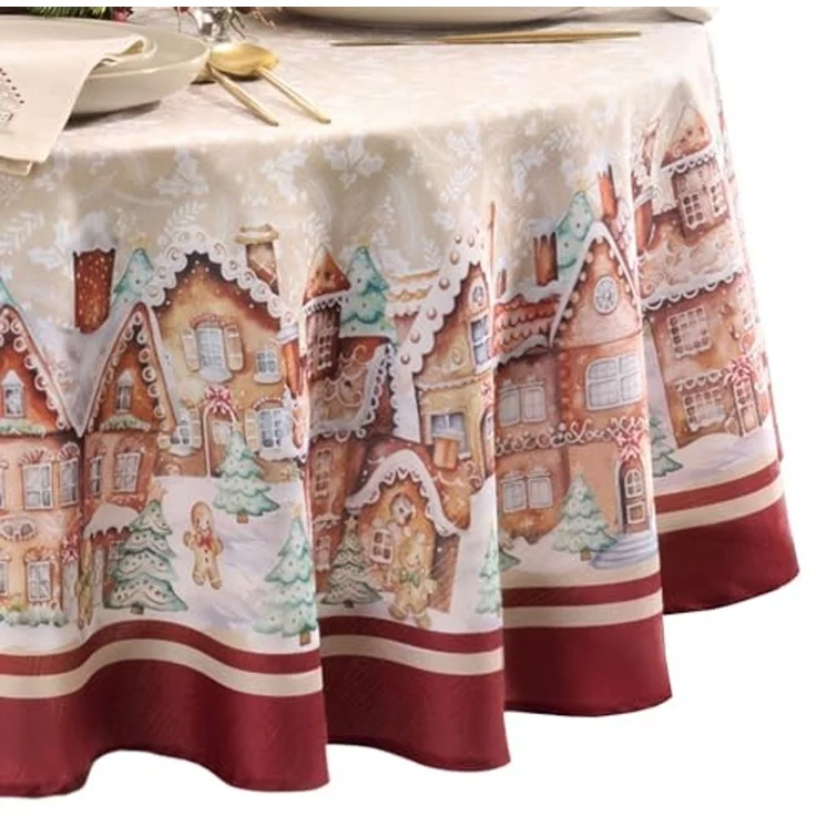 Elrene Home Fashions Gingerbread Village Bliss Tischdecke mit Bordüre, 152,4 x 213,4 cm, oval – Bild 2
