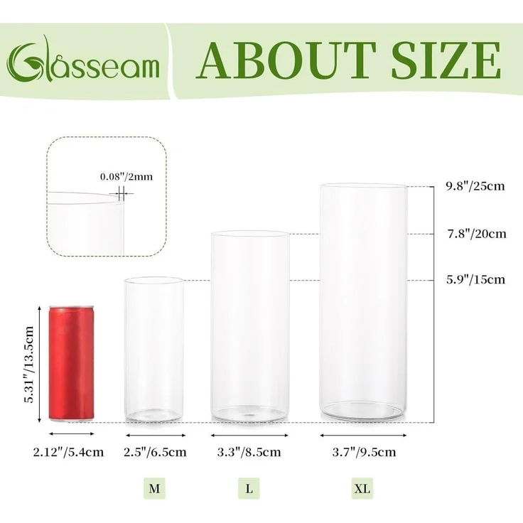 Vase Glaszylinder Tulpenvase Tischvase Set 15cm 20cm 25cm 4 M+L+XL – Bild 2