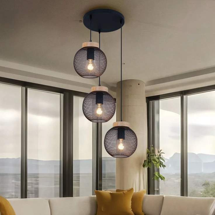 Hängeleuchte, Käfig-Design, Holz, schwarz , H 120cm – Bild 4