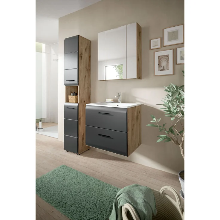 Badkombination (B/H/T: 105x185x46 cm) in schwarz matt und Nox Oak Nachbildung – Bild 5