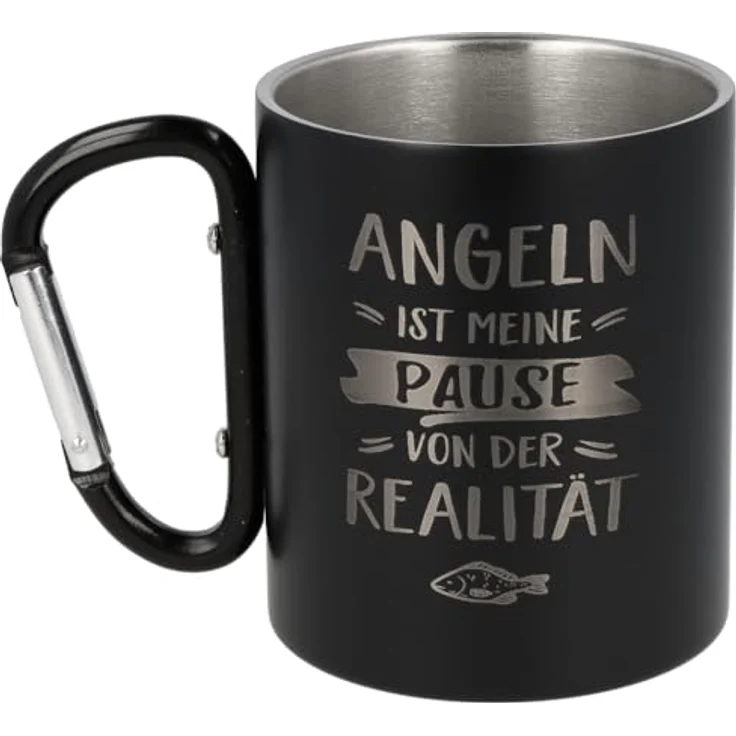 Spruchreif® Tasse Doppelwandige Edelstahltasse mit Karabinerhaken, Anglergeschenk – Bild 5