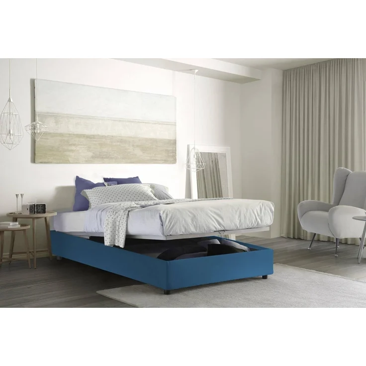 Talamo Italia - Maria Doppelbett, Bettkasten mit Stoffbezug, 100 % Made in Italy, Öffnung vorne, geeignet für Matratze 160x200 cm, Blau – Bild 4