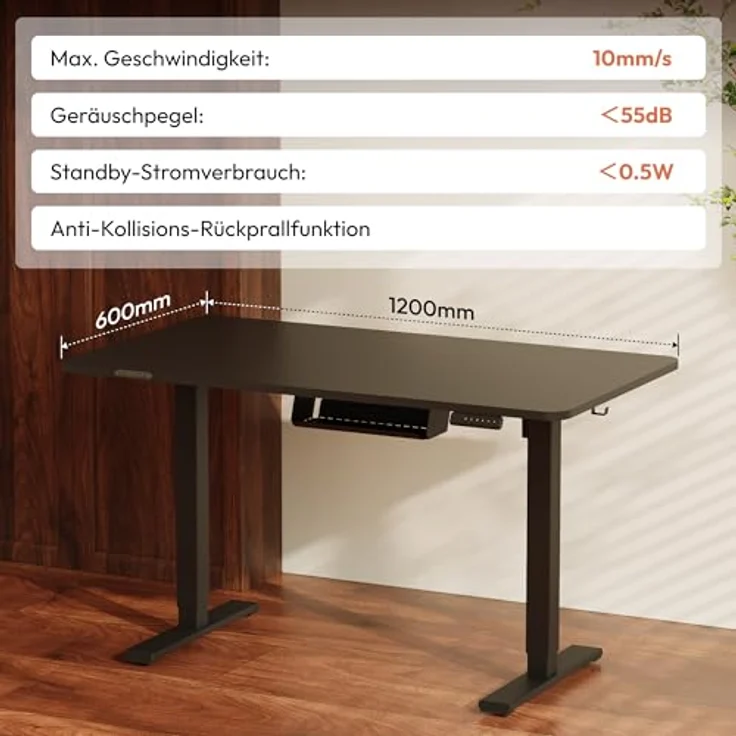 SANODESK Höhenverstellbarer Schreibtisch KOMPLETTE TISCHPLATTE Schreibtisch Höhenverstellbar Elektrisch Ergonomischer Steh-Sitz Tisch Computertisch für Heimbüro Homeoffice 120x60 cm(schwarz) – Bild 10