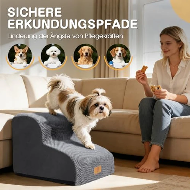 Zvonema wasserdichte Hundetreppe 2 Stufen,Waschbar Leiter Hundetreppe für Kleine Hunde und Katzen, Abnehmbare Haustiertreppe Tragbar Katzentreppe für Sofa Bett, Senden 1 Fusselrolle – Bild 3
