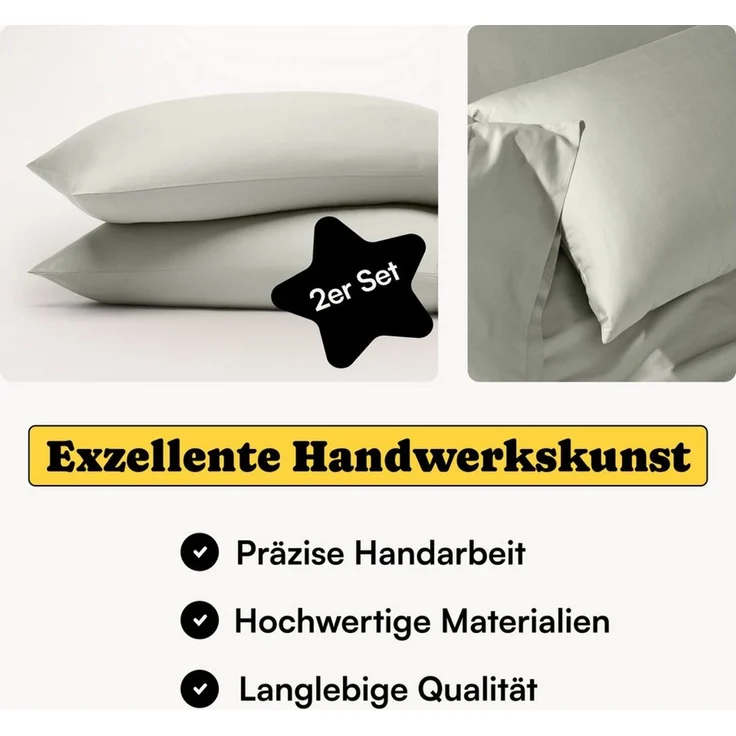 Seralino Kissenbezüge Mako Satin Kissenbezug (100% Bio Baumwolle) weich, hautfreundlich, (2 Stück), Fairtrade/ GOTS zertifizierte uni Kissenhülle mit Reißverschluss