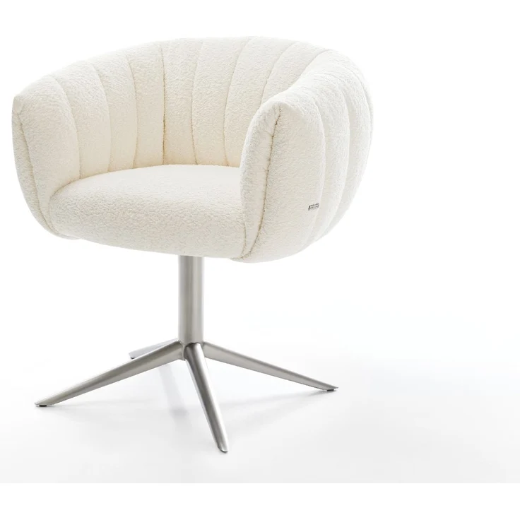 Drehstuhl Jada-Flex Bouclé Weiß Fußkreuz Edelstahl 360° drehbar Wippfunktion Taschenfederkern – Bild 1