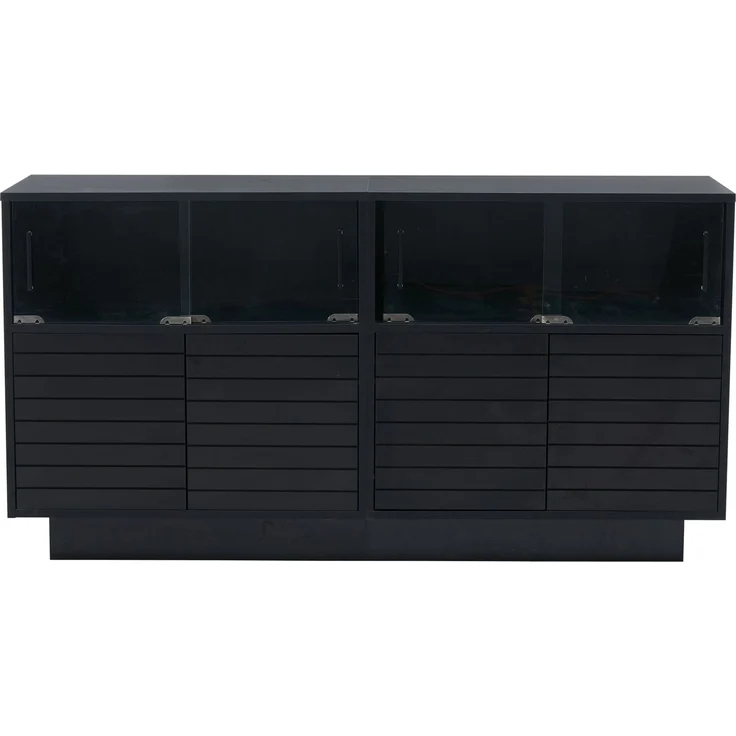 ZUBALIYA Sideboard 130x35x68 cm, mit LED-Beleuchtung, mit Glastüren, aus Spanplatte, Schwarz – Bild 20