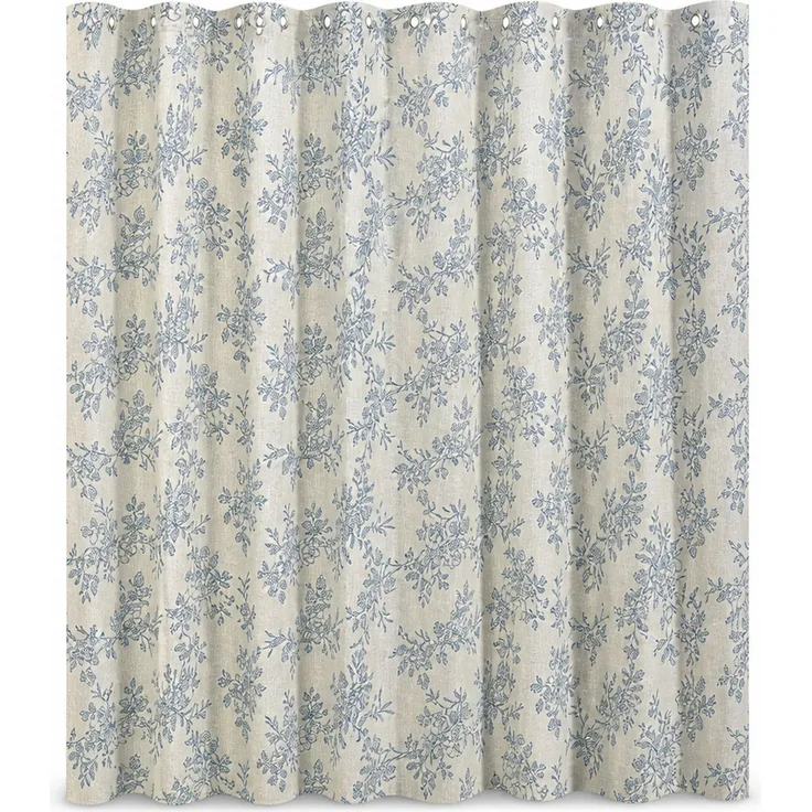 Wasserdichter Duschvorhang mit Blumenprint für Badezimmer Blau-Beige, 90x180 cm
