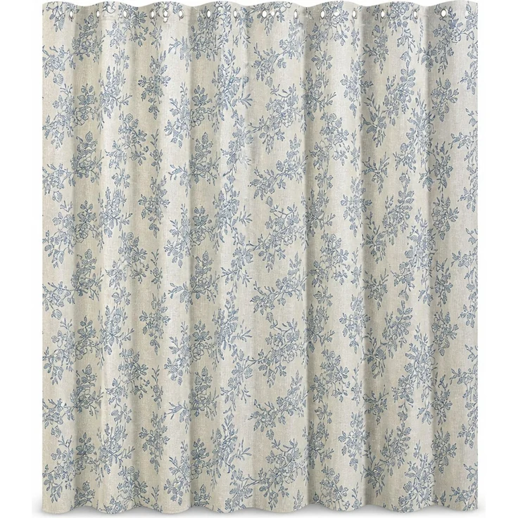 Wasserdichter Duschvorhang mit Blumenprint für Badezimmer Blau-Beige, 90x180 cm – Bild 1