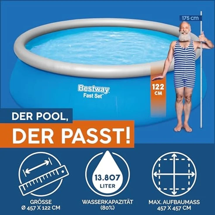 Bestway Fast Set Aufblasbarer Swimmingpool Rund 457x122 cm 93110 – Bild 3