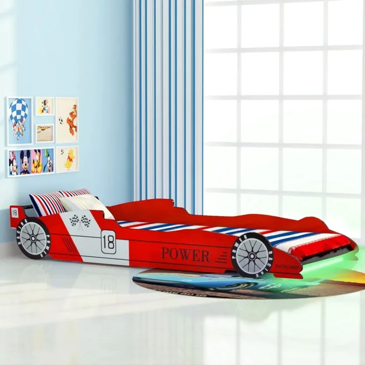 vidaXL Kinderbett mit LED im Rennwagen-Design, Rot, 90 x 200 cm