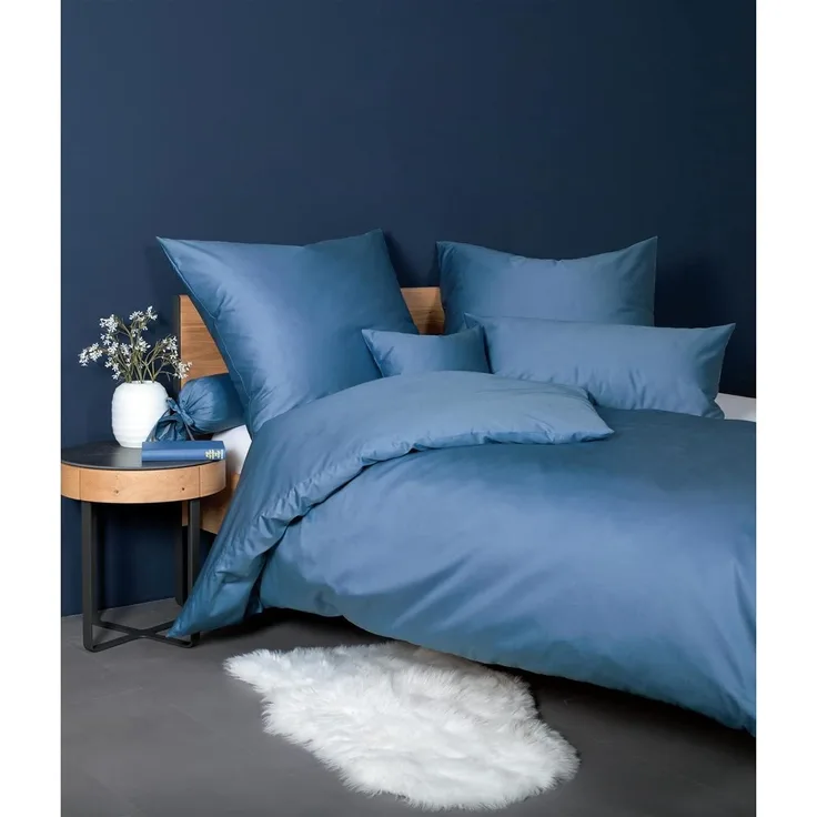 Traumschlaf Uni Mako-Satin Bettwäsche, Bettbezüge und Kissenbezüge einzeln | Kissenbezug einzeln 80x80 cm | jeansblau