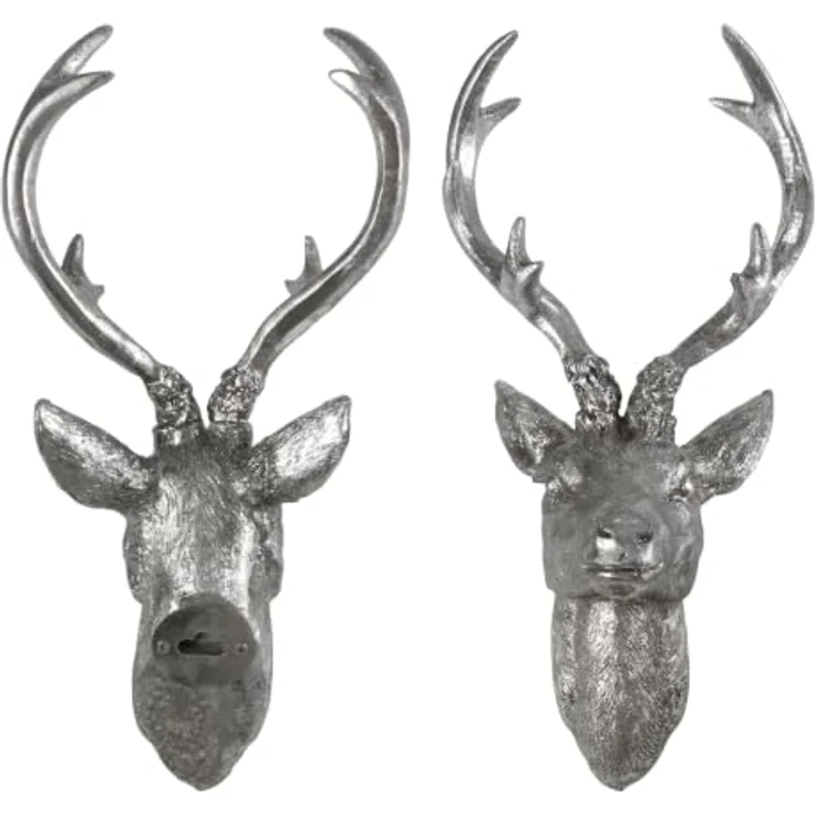 Spetebo Hirschgeweih 10 Ender Wanddeko, Silber Optik, wetterfest, 30x15 cm, leicht zu montieren – Bild 2